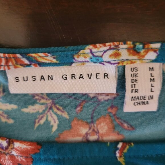 Susan Graver Printed Liquid Knit Tunic w/ Lace Trimmed Sleeves A310087 EUC M - Picture 7 of 12